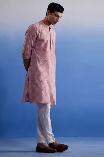 Pink Cotton Kurta Pyjama Set
