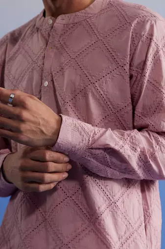 Pink Cotton Kurta Pyjama Set