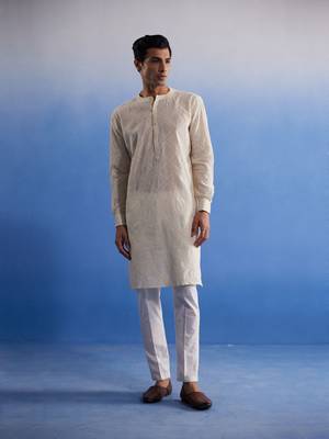 Cream Cotton Kurta Pyjama Set 1