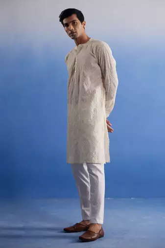 Cream Cotton Kurta Pyjama Set