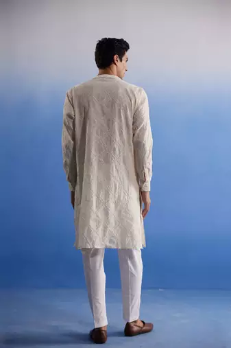 Cream Cotton Kurta Pyjama Set