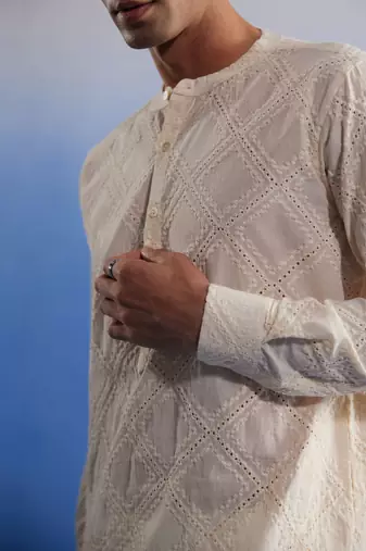 Cream Cotton Kurta Pyjama Set