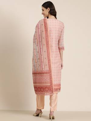 women's round neck floral peach straight kurta and trouser with dupatta 5