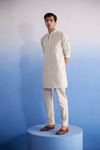 Cream Khadi Cotton Kurta Pyjama Set