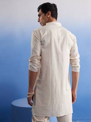 Cream Khadi Cotton Kurta Pyjama Set 3