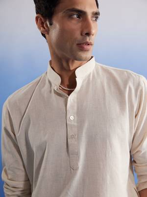 Cream Khadi Cotton Kurta Pyjama Set 4