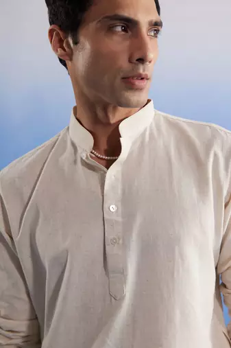 Cream Khadi Cotton Kurta Pyjama Set
