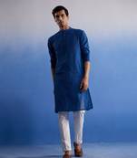 Blue And White Pure Cotton Kurta Pyjama Set