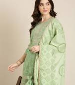 women's round neck floral zari green straight kurti and sharara with dupatta
