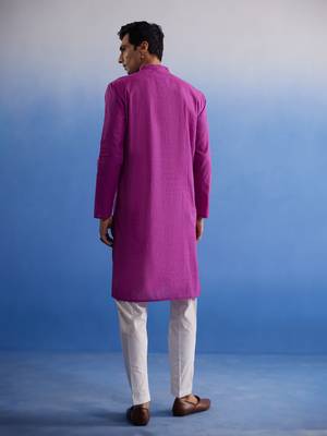 Purple And White Pure Cotton Kurta Pyjama Set 3