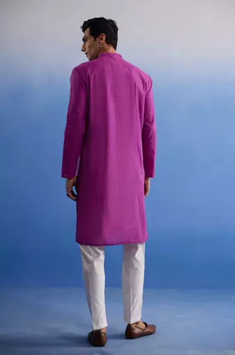 Purple And White Pure Cotton Kurta Pyjama Set