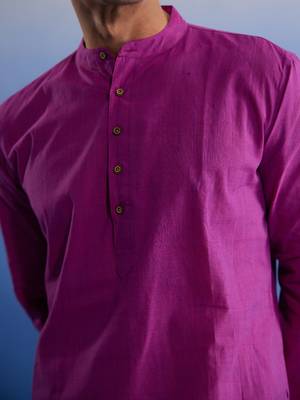 Purple And White Pure Cotton Kurta Pyjama Set 4