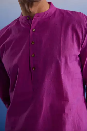 Purple And White Pure Cotton Kurta Pyjama Set