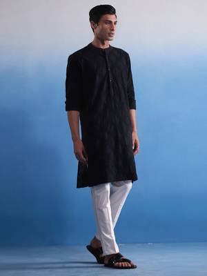 Black Cotton Kurta Pyjama Set 2
