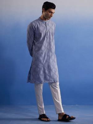 Aqua Cotton Kurta Pyjama Set 2