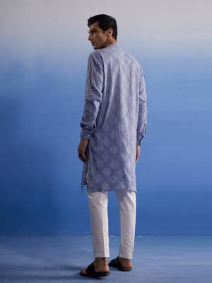 Aqua Cotton Kurta Pyjama Set 3
