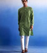 Men'S Green Cotton Kurta Pyjama Set