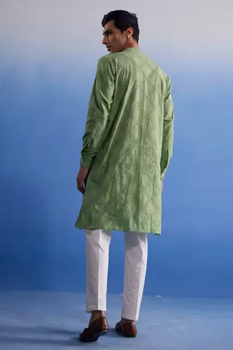 Green Cotton Kurta Pyjama Set