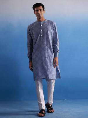 Aqua Cotton Kurta Pyjama Set 1