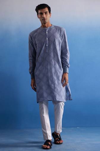 Men'S Aqua Cotton Kurta Pyjama Set