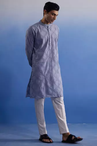 Aqua Cotton Kurta Pyjama Set