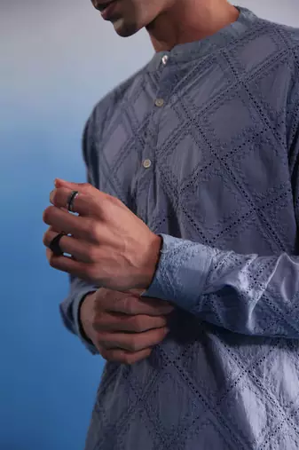 Aqua Cotton Kurta Pyjama Set