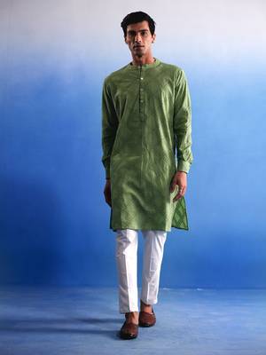 Green Cotton Kurta Pyjama Set 1