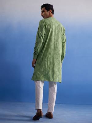 Green Cotton Kurta Pyjama Set 3