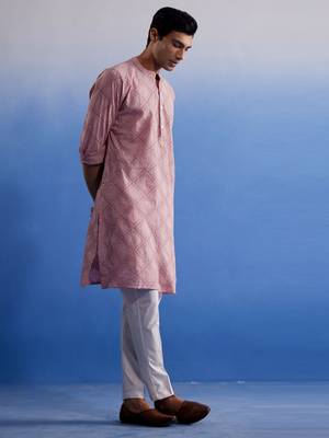 Pink Cotton Kurta Pyjama Set 2
