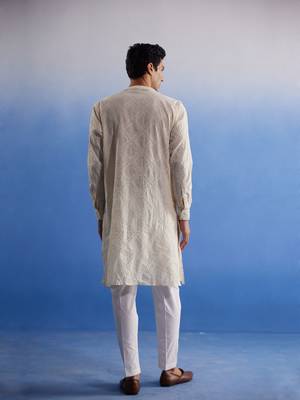 Cream Cotton Kurta Pyjama Set 3