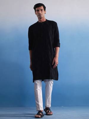 Black Cotton Kurta Pyjama Set 1