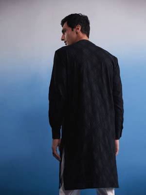 Black Cotton Kurta Pyjama Set 3