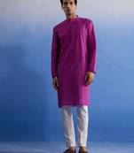 Purple And White Pure Cotton Kurta Pyjama Set