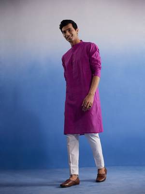 Purple And White Pure Cotton Kurta Pyjama Set 2