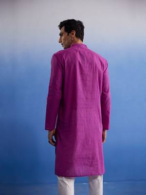 Purple And White Pure Cotton Kurta Pyjama Set 3