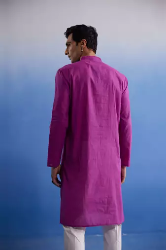 Purple And White Pure Cotton Kurta Pyjama Set