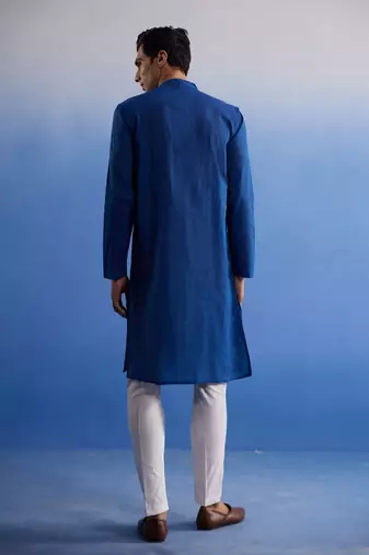 Blue And White Pure Cotton Kurta Pyjama Set