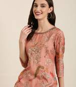 women's round neck floral mauve straight kurta and trouser