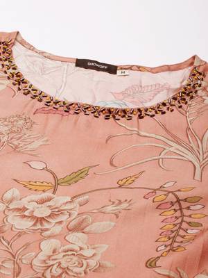 women's round neck floral mauve straight kurta and trouser 3