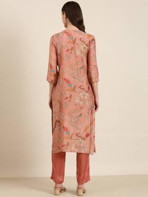 women's round neck floral mauve straight kurta and trouser 4
