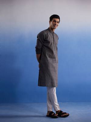 Black And White Pure Cotton Kurta Pyjama Set 2
