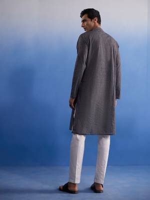 Black And White Pure Cotton Kurta Pyjama Set 3