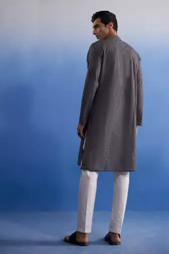 Black And White Pure Cotton Kurta Pyjama Set