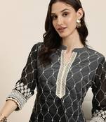 women's mandarin collar solid ombre grey straight kurta and trouser