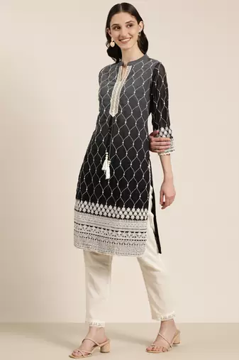 women's mandarin collar solid ombre grey straight kurta and trouser