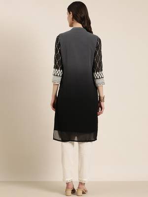 women's mandarin collar solid ombre grey straight kurta and trouser 5