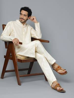 Cream Viscose Kurta Pyjama Set 1