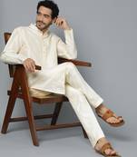 Men'S Cream Viscose Kurta Pyjama Set