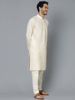 Cream Viscose Kurta Pyjama Set 2