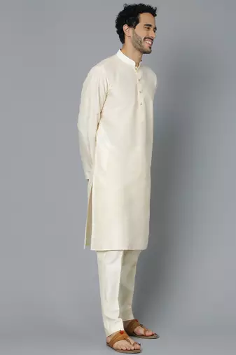 Cream Viscose Kurta Pyjama Set